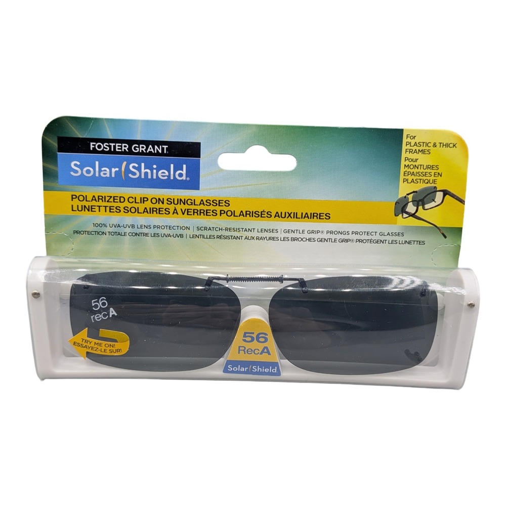 Foster Grant Solar Shield Polarized Clip On Sunglasses 56 RecA Gray SGL8612 NEW